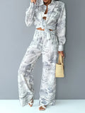 Blue and white toile print pajama set with lapel collar and bralette
