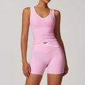 Pink athletic tank top and biker shorts set from Blue-Grey Workout Outfit Fitness Sportswear