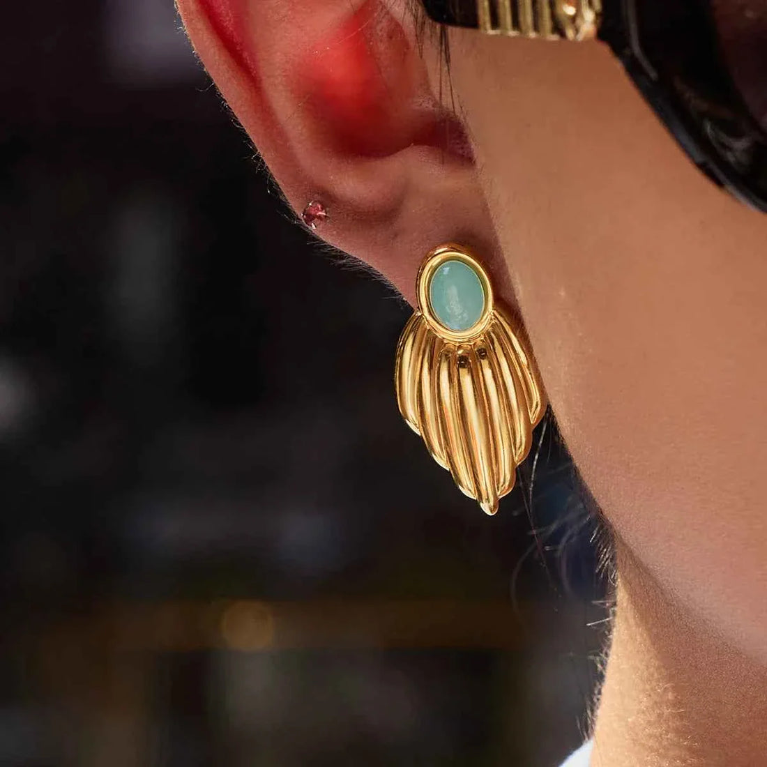 Blue Stone Stainless Steel Earrings