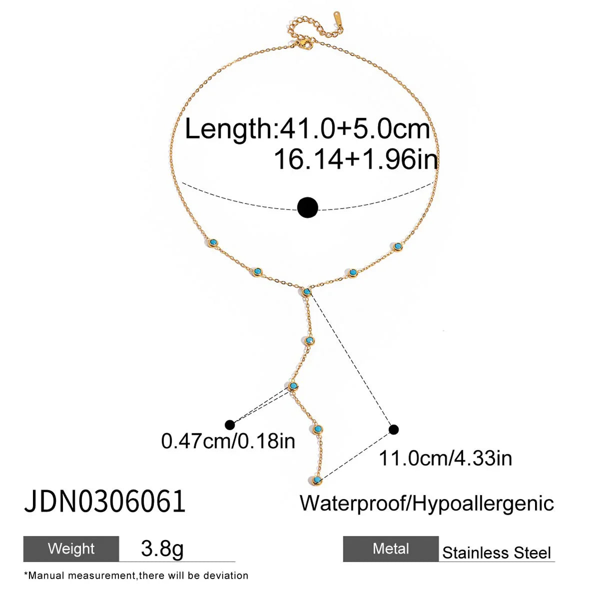 Blue turquoise Y-shaped Choker Necklace Waterproof Stainless Steel - JDN0306061