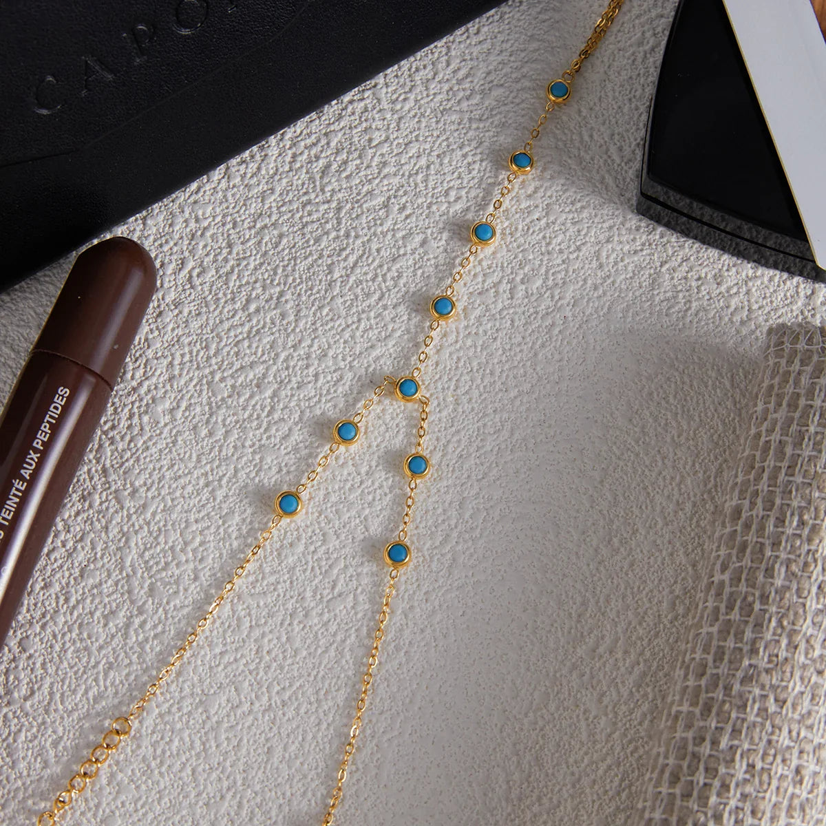 Blue turquoise Y-shaped Choker Necklace Waterproof Stainless Steel - JDN0306061