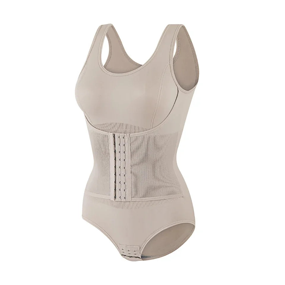 Bodysuit Shapewear With Zipper Belt Women Tummy Control - Beige / XXL
