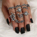 Bohemian Antique Silver Rose Lotus Glass Drill Knuckle Ring - Sku1512 - electronic accessories