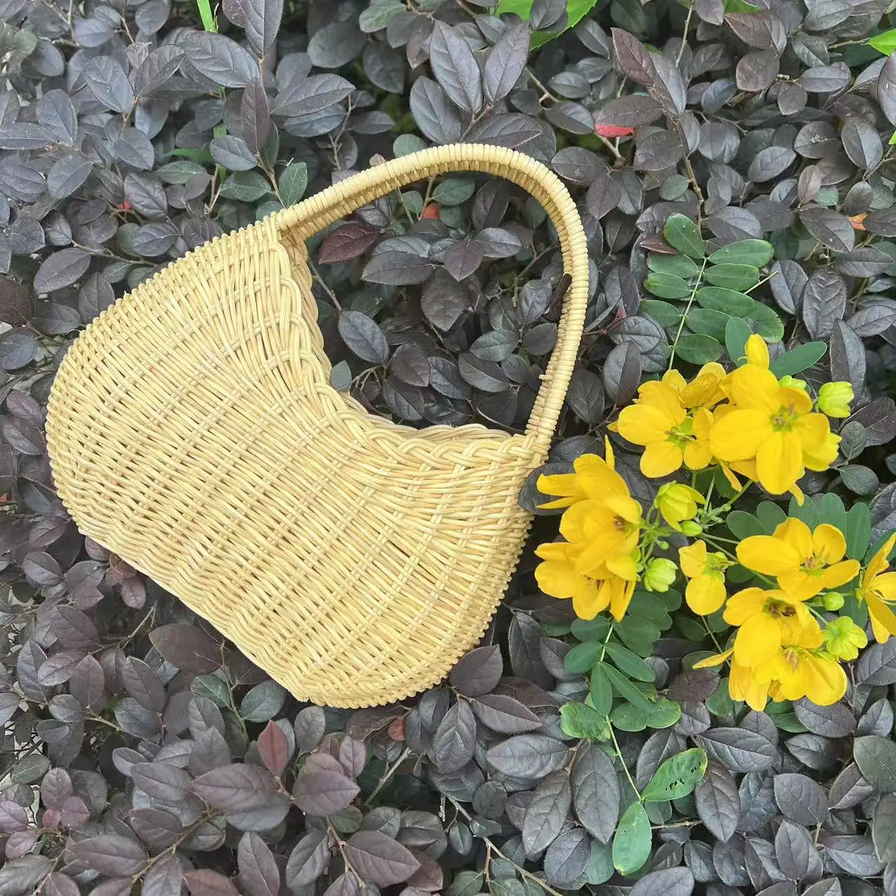 Bohemian Style Handmade Bamboo Woven Handbag - apricot
