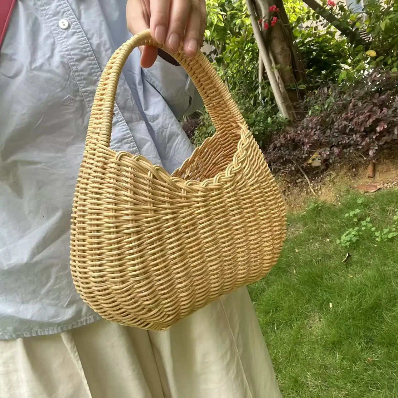 Bohemian Style Handmade Bamboo Woven Handbag - apricot