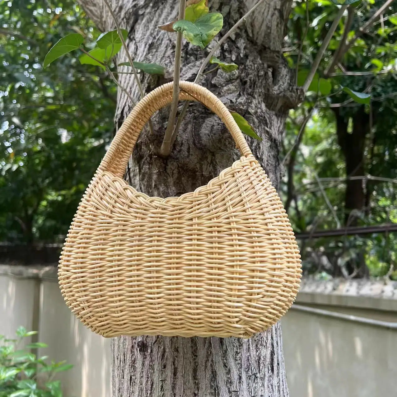 Bohemian Style Handmade Bamboo Woven Handbag - apricot