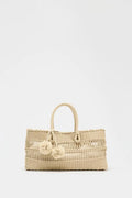 Braided Handbag Tote Bag With String - Beige