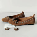 Brown Metal Button Flower Decoration Ballet Flats