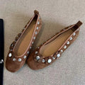 Brown Metal Button Flower Decoration Ballet Flats - Dark / 36