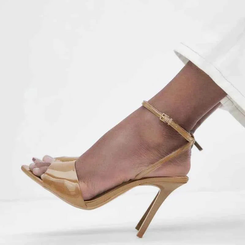 Brown Patent Leather Heeled Sandal Women