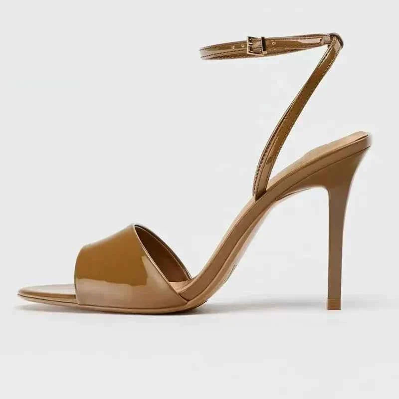Brown Patent Leather Heeled Sandal Women