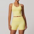 Brushed Tight Back Yoga Suit Stretch High Waist Workout Clothes - Goose Yellow / L - Other