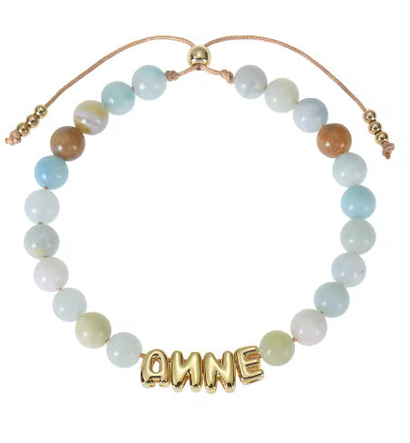 Bubble Letter Bracelet Natural Stone Name - Amazon / 11to12 letters - electronic accessories