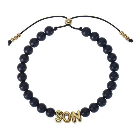 Bubble Letter Bracelet Natural Stone Name - Black Matte / 11to12 letters - electronic accessories