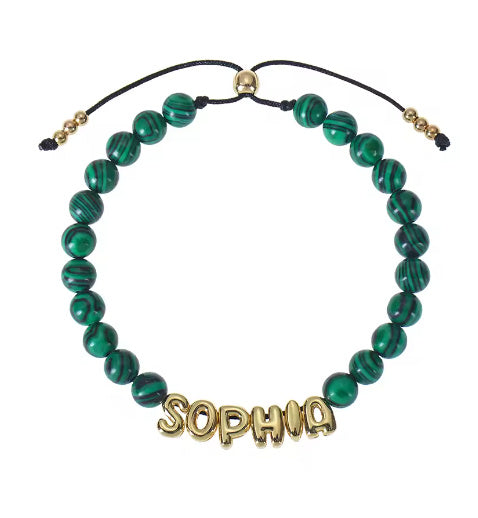 Bubble Letter Bracelet Natural Stone Name - Malachite / 11to12 letters - electronic accessories