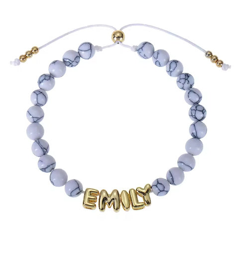 Bubble Letter Bracelet Natural Stone Name - White Turquoise / 11to12 letters - electronic accessories