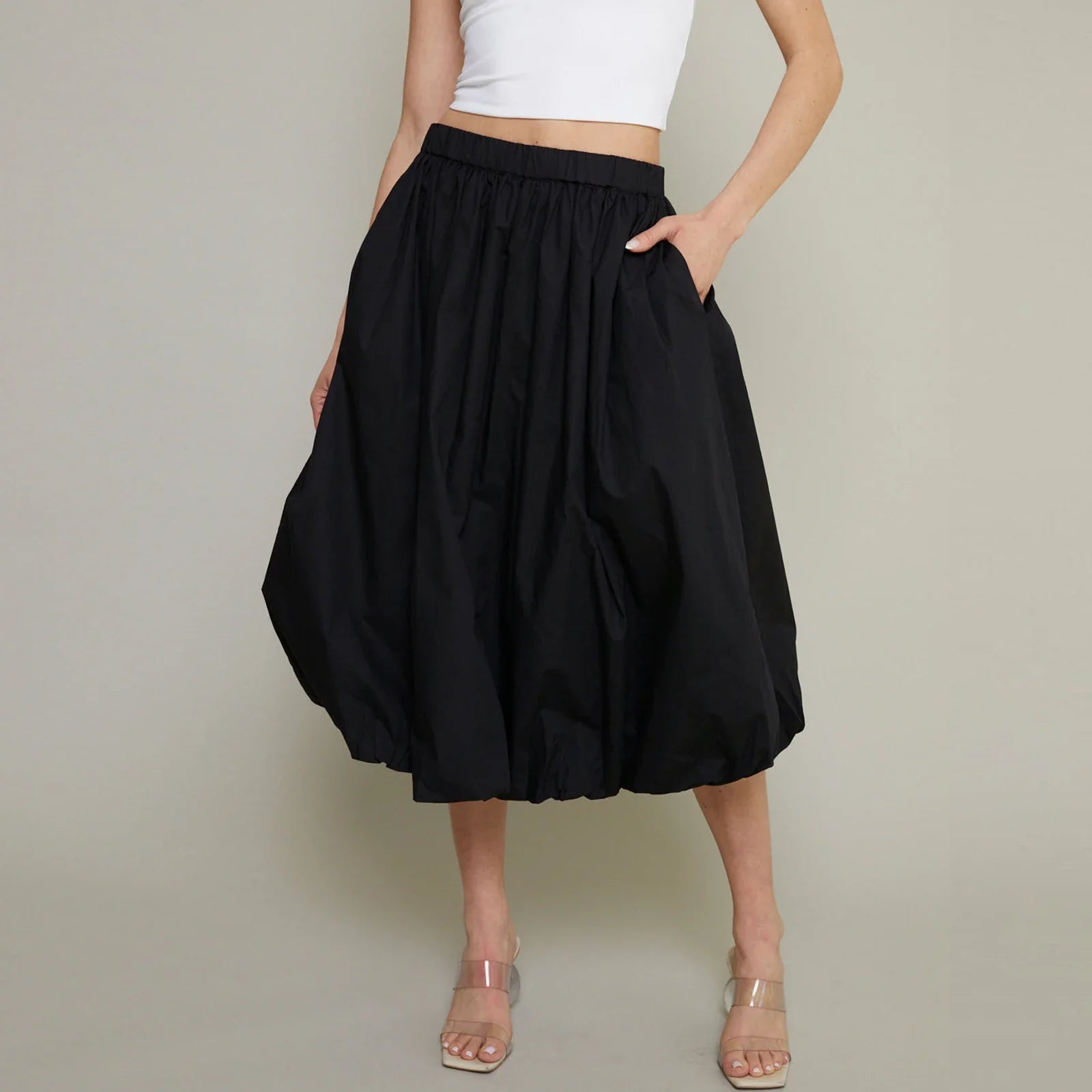 Bubble Skirt Women Elegant Elastic Waist