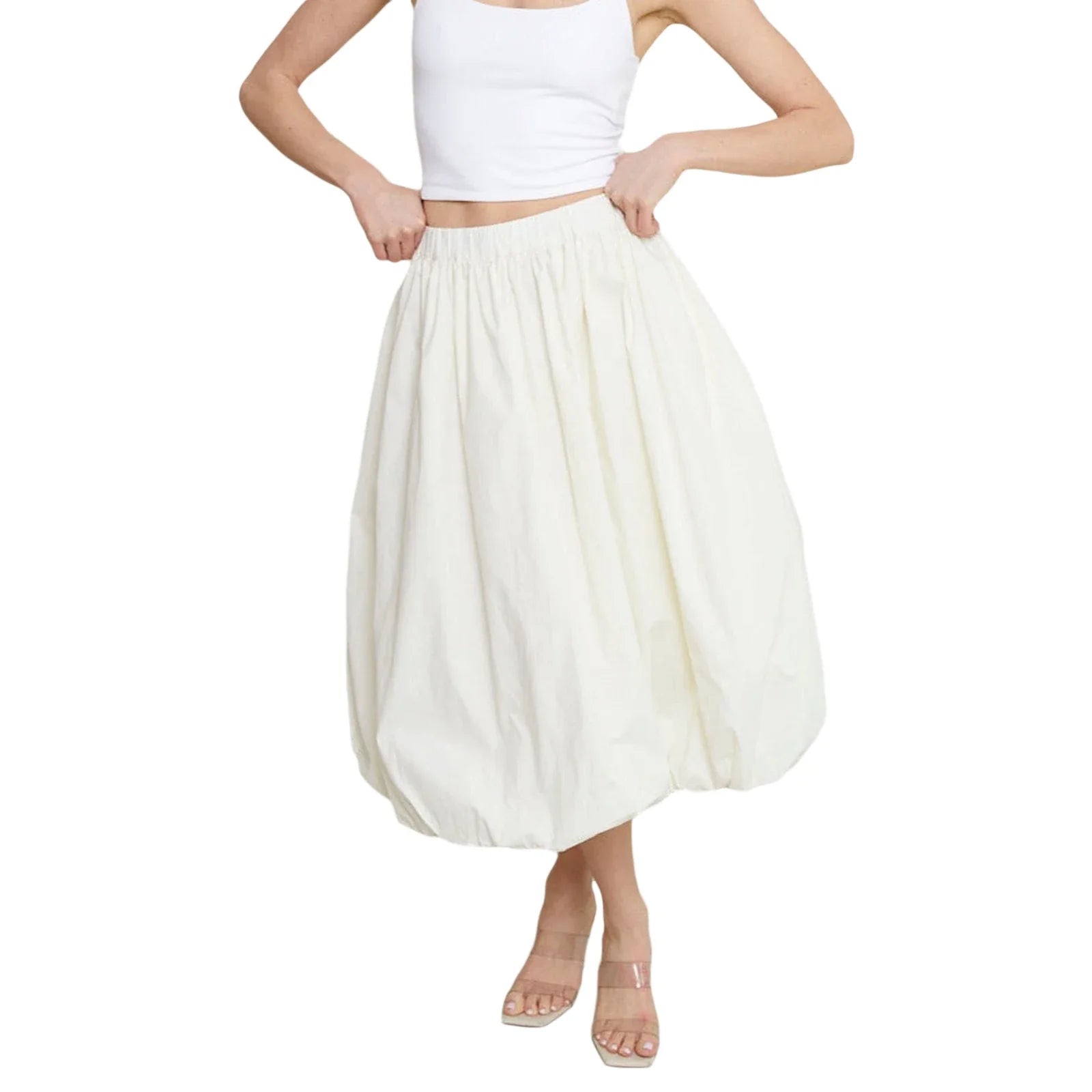 Bubble Skirt Women Elegant Elastic Waist - WHITE / S