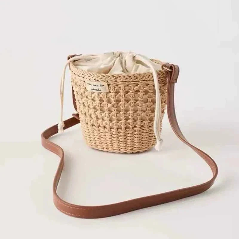 Bucket-Shaped Woven Tote Bag
