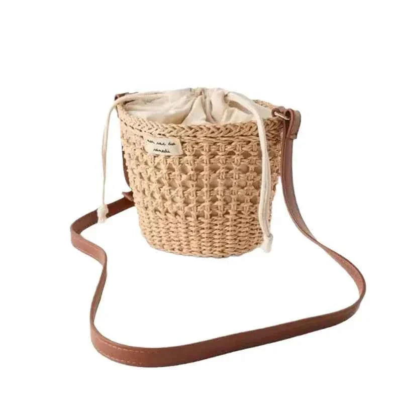 Bucket-Shaped Woven Tote Bag