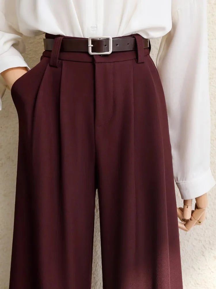 Burgundy Suits Pants for Women Office Lady Elegant - Other