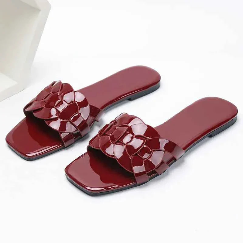 Burgundy Woven Upper Design Women's Slippers