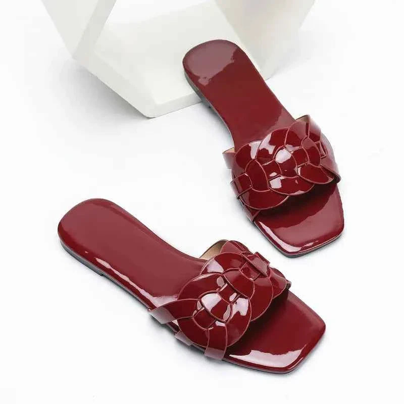 Burgundy Woven Upper Design Women's Slippers