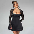 Button Backless Bodycon Short A-line Dress Women - DS193Black / S
