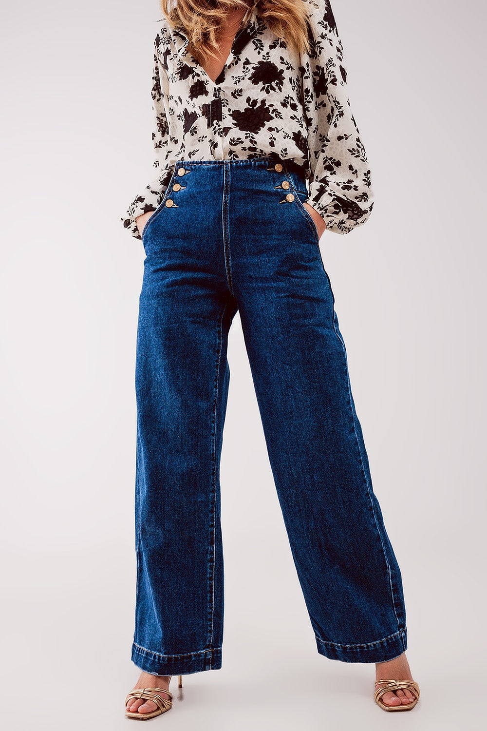 Button Front Jean in Mid Blue - Women’s Fashion - Clothing - Jeans - Wide Leg