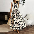 Women Sleeveless Boho Floral Maxi Dress Button Shirt V Neck Flowy Belted - Norellé
