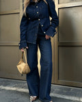 Simple Trendy Solid Color Single-breasted Denim Coat Trousers Suit - Norellé