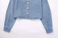 Long Sleeve Rhinestone Short Denim Shirt - Norellé