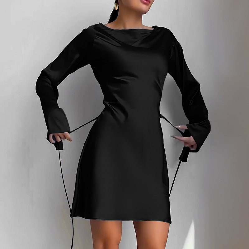 Waist Trimming Lace Up Satin Dress Women's Bag Hip Skirt - Norellé