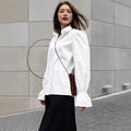 White Loose Puff Sleeves Shirt Women's Top - Norellé