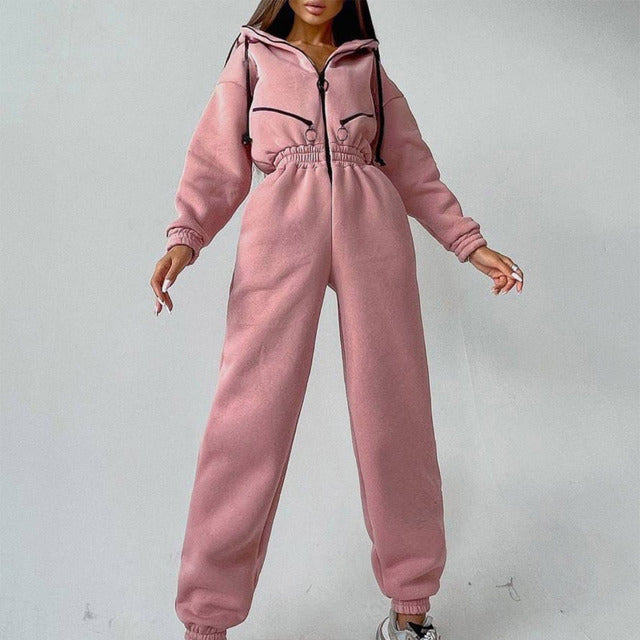 Casual Women Basic Hoodie Two Piece Sets Zipper Drawstring - Norellé