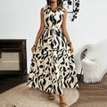 Women Sleeveless Boho Floral Maxi Dress Button Shirt V Neck Flowy Belted - Norellé