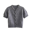 Cardigan Women's  Round Neck Short Sleeve Knitted