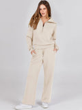 Casual 2-Piece Set Long Sleeve Sweatshirt Bell Bottoms Sports Suit - Khaki / XXL