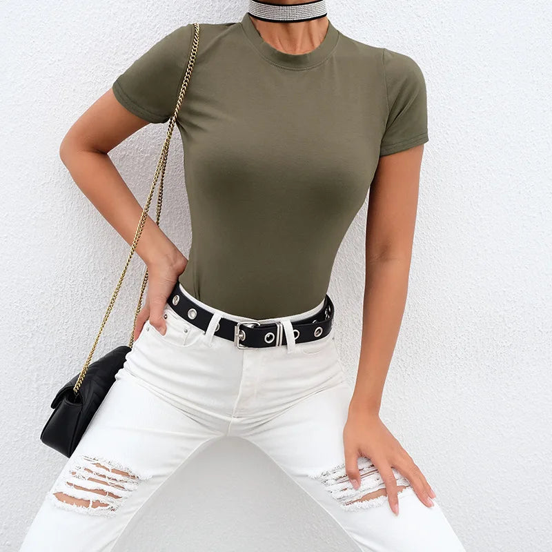 Casual Basic Bodysuit Women Summer Short Sleeve - Other