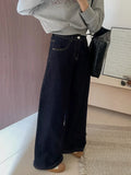 Casual Dark Blue Wide Leg Jeans Women Vintage Baggy High Waist