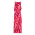 Casual Flower Printed Silk Satin Texture Dress - Other