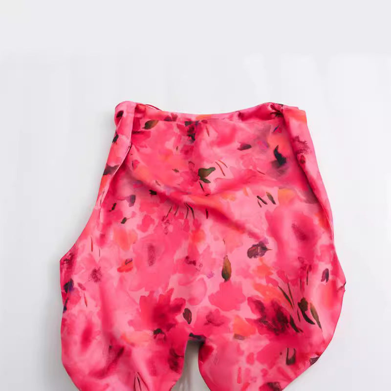 Casual Flower Printed Silk Satin Texture Dress - Other