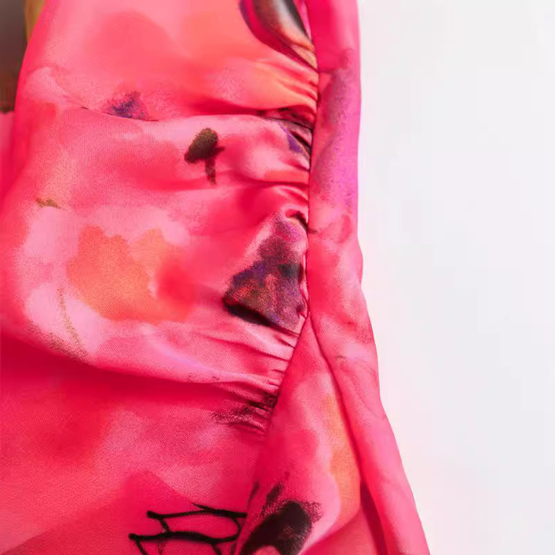 Casual Flower Printed Silk Satin Texture Dress - Other