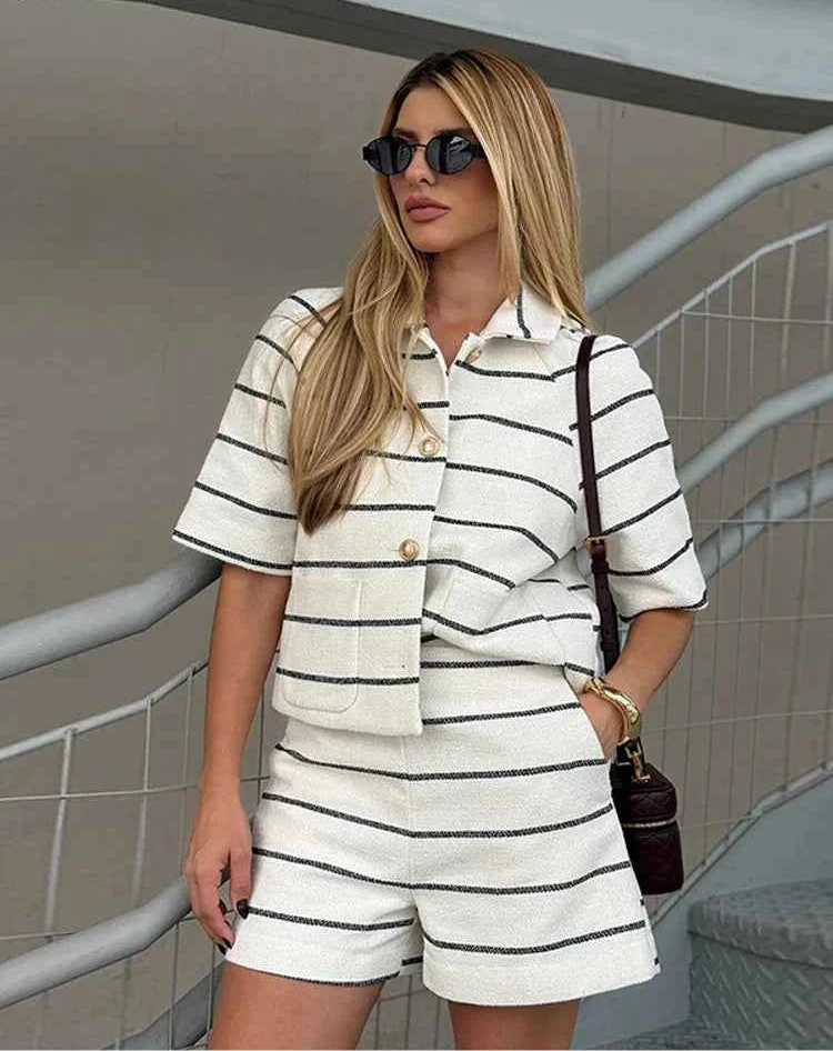 Casual Knitted Striped Shirts Set