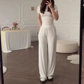 Casual Long Pants Suits Women O-neck Short Sleeve T-shirt Elastic Waist Trousers Set