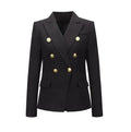 Casual Long Sleeve Turn-down Collar Double Breasted Jacket For Women - black / S