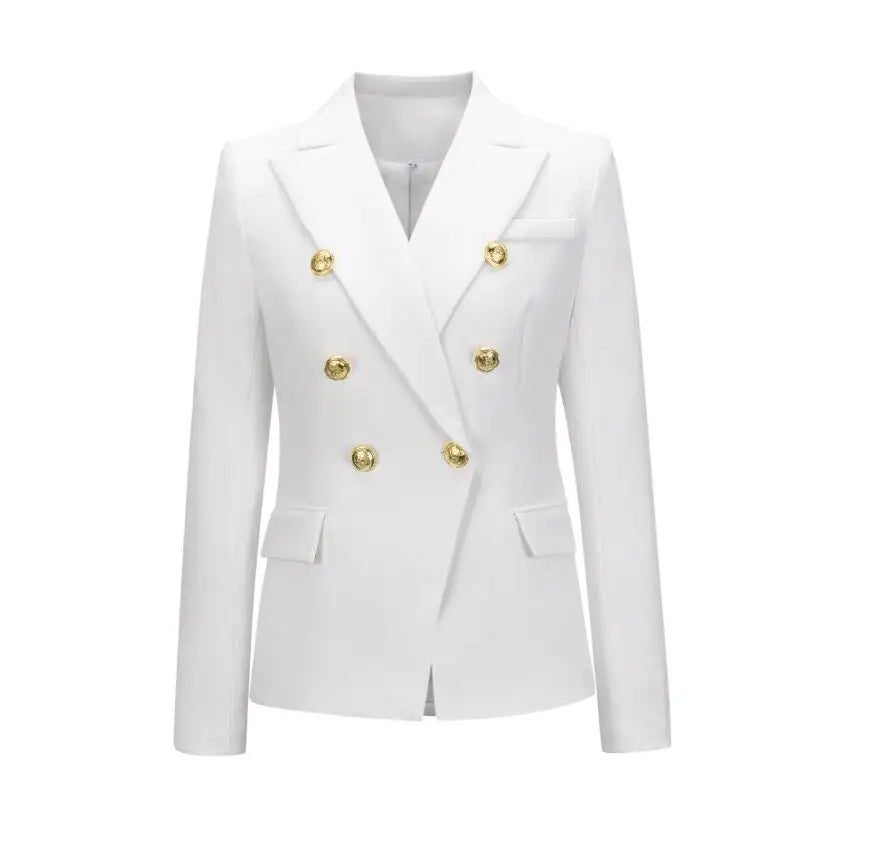 Casual Long Sleeve Turn-down Collar Double Breasted Jacket For Women - WHITE / XXL