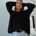 Casual O-neck Long Sleeve Sweater - black / S