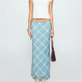 Casual Plaid Bandage Split Mesh Skirt