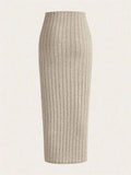 Casual Ribbed Knit Pencil Skirt Women